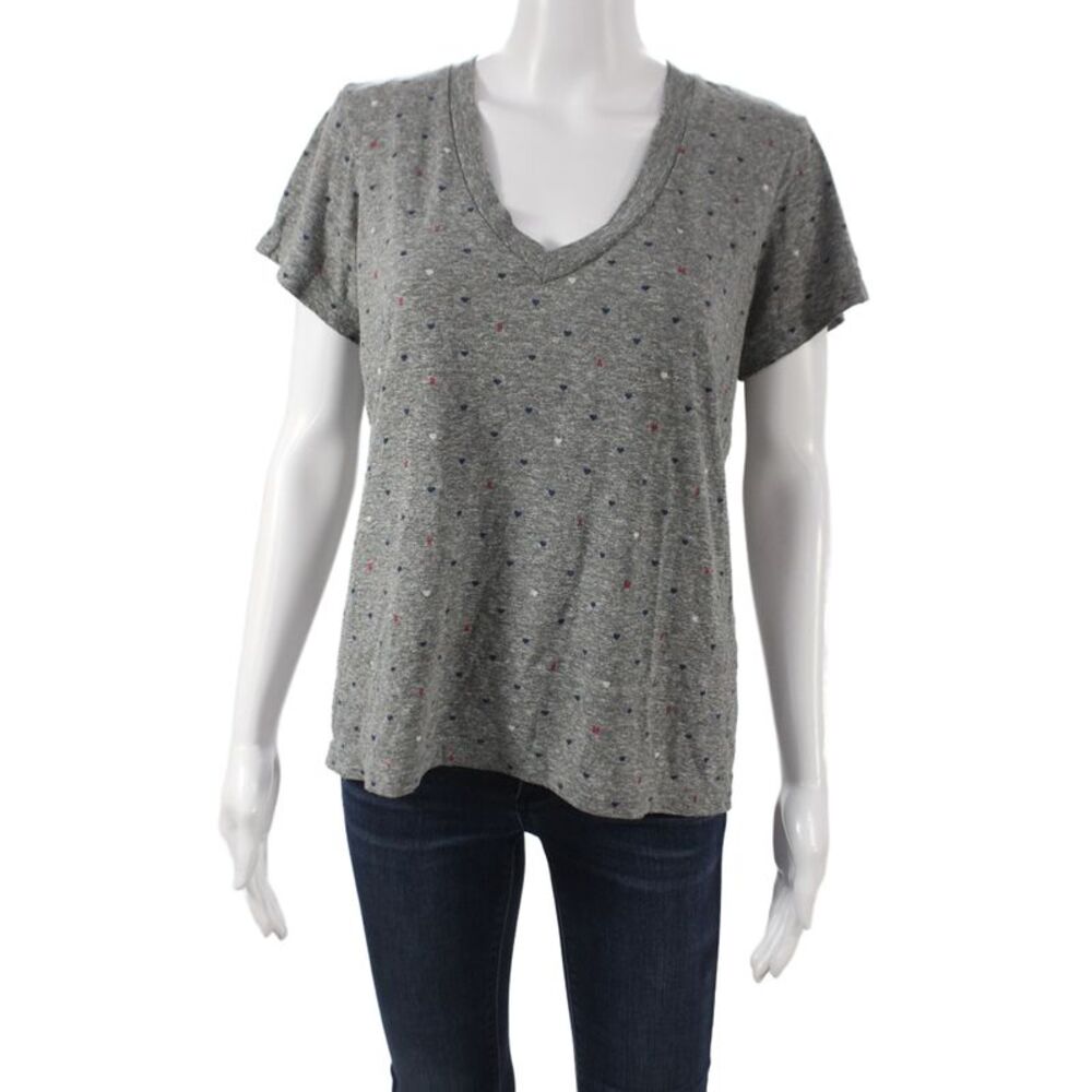 Current/Elliott Women Jersey V-Neck Gray Supima Tee Short Sleeve Size 0